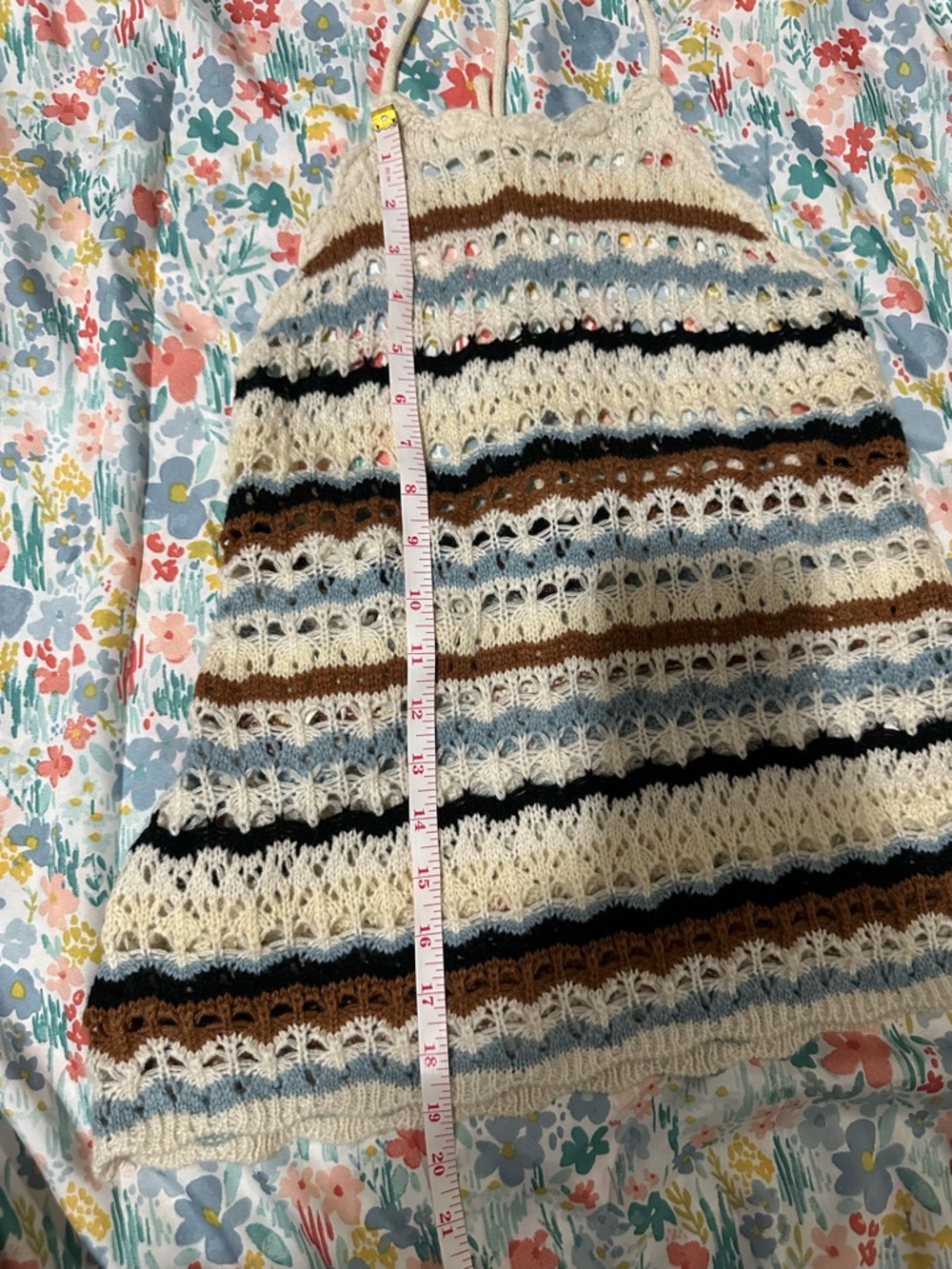 Rock & Roll Denim Halter Knit Multi Colored Tie Top - Picture 7 of 9